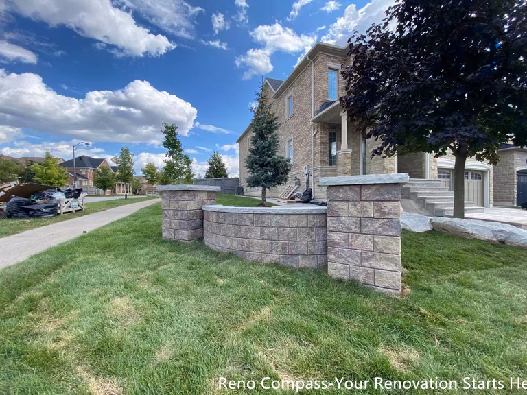Backyard interlocking patio construction in Vaughan, designed for outdoor gatherings with a durable stone base and clean, modern layout.