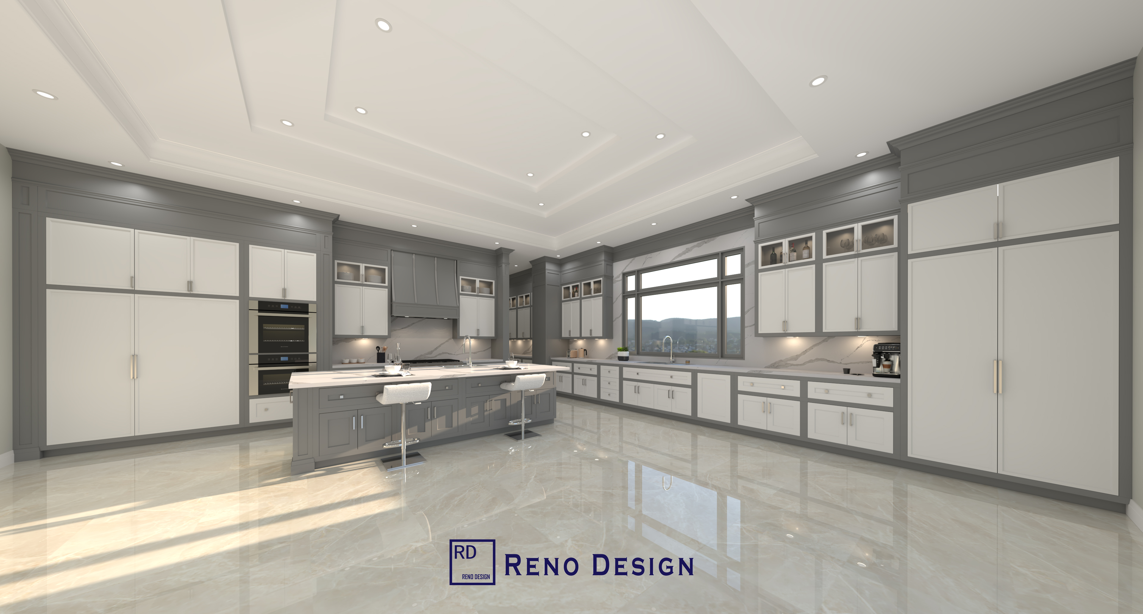 This Toronto traditional kitchen design highlights a full wall cabinetry layout combined with a spacious open-concept floor plan. Featuring a large central island with seating, integrated appliances, and extensive storage solutions, the space is enhanced by layered ceiling lighting and a bright, polished floor finish. Designed by a trusted Toronto Renovation Company, this kitchen balances functionality, symmetry, and timeless style.