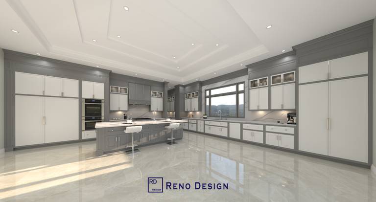 This Toronto traditional kitchen design highlights a full wall cabinetry layout combined with a spacious open-concept floor plan. Featuring a large central island with seating, integrated appliances, and extensive storage solutions, the space is enhanced by layered ceiling lighting and a bright, polished floor finish. Designed by a trusted Toronto Renovation Company, this kitchen balances functionality, symmetry, and timeless style.