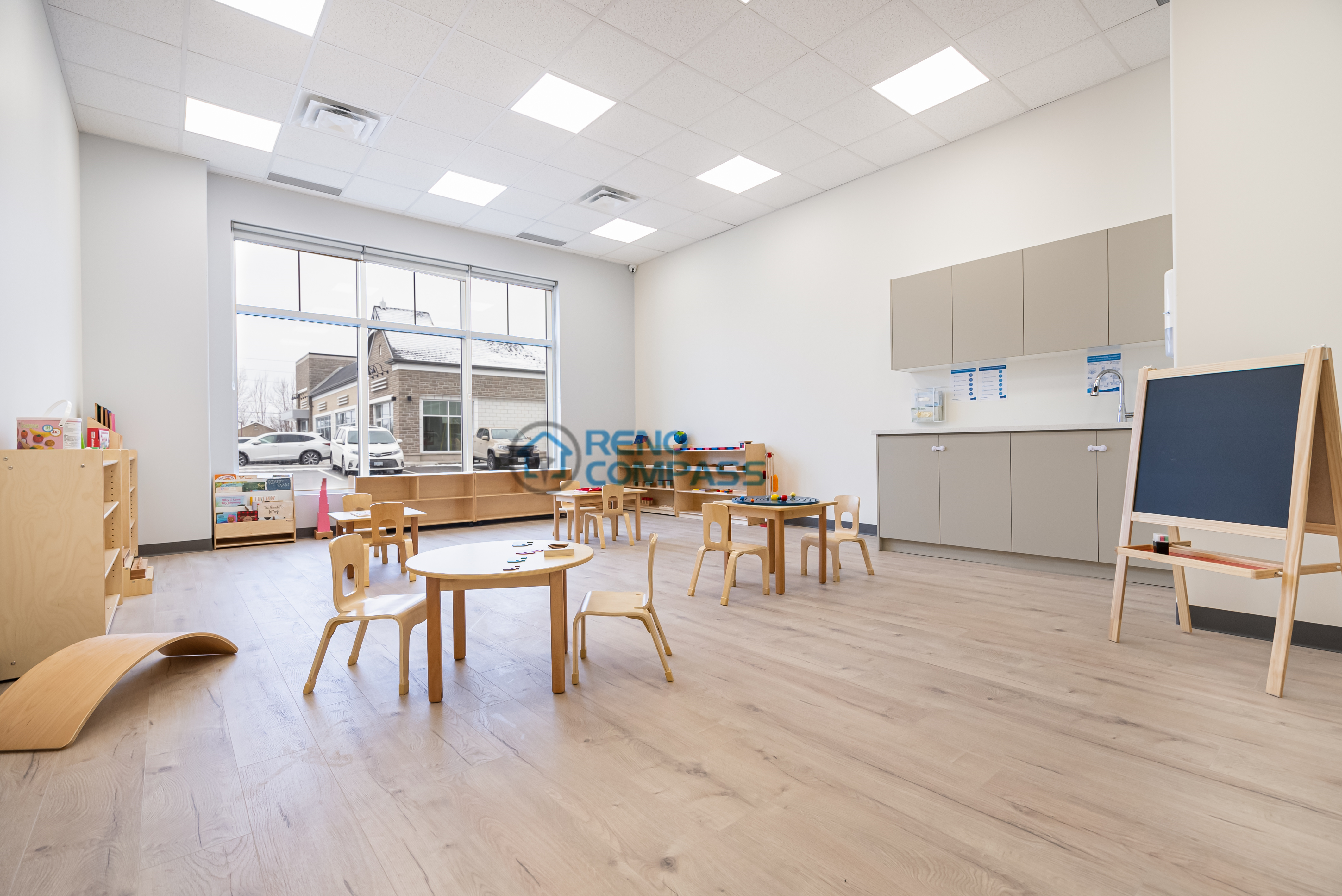 Interior daycare renovation in Richmond Hill highlighting a clean, child-safe design with durable materials and an easy-to-maintain layout for high daily usage.