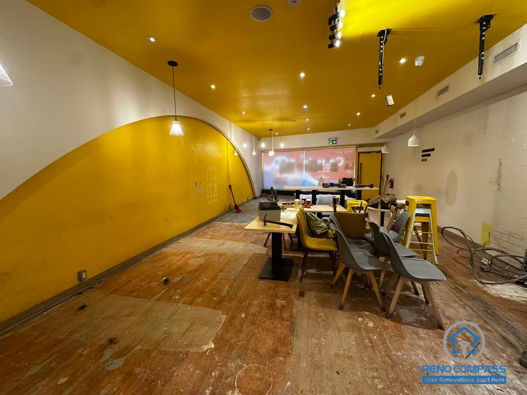 Before renovation of a bubble tea shop in North York showing the original commercial interior condition prior to construction. This Toronto renovation company project includes full interior upgrade, flooring replacement, lighting redesign, and space reconfiguration to transform the store into a modern, functional, and customer-friendly beverage shop.