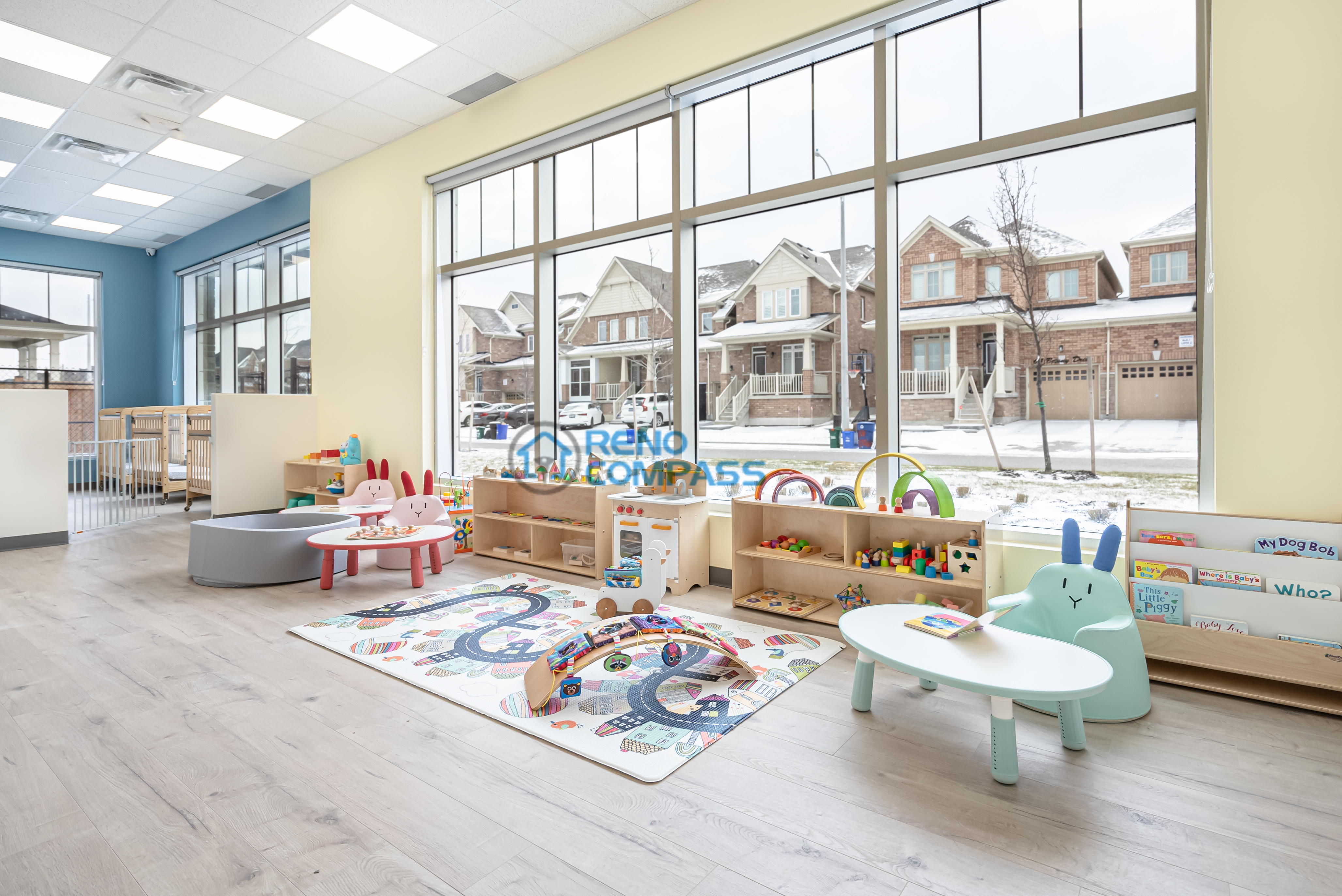 Overall interior view of a daycare renovation project in Richmond Hill, featuring a clean, well-organized learning environment designed to support safety, comfort, and daily childcare operations.