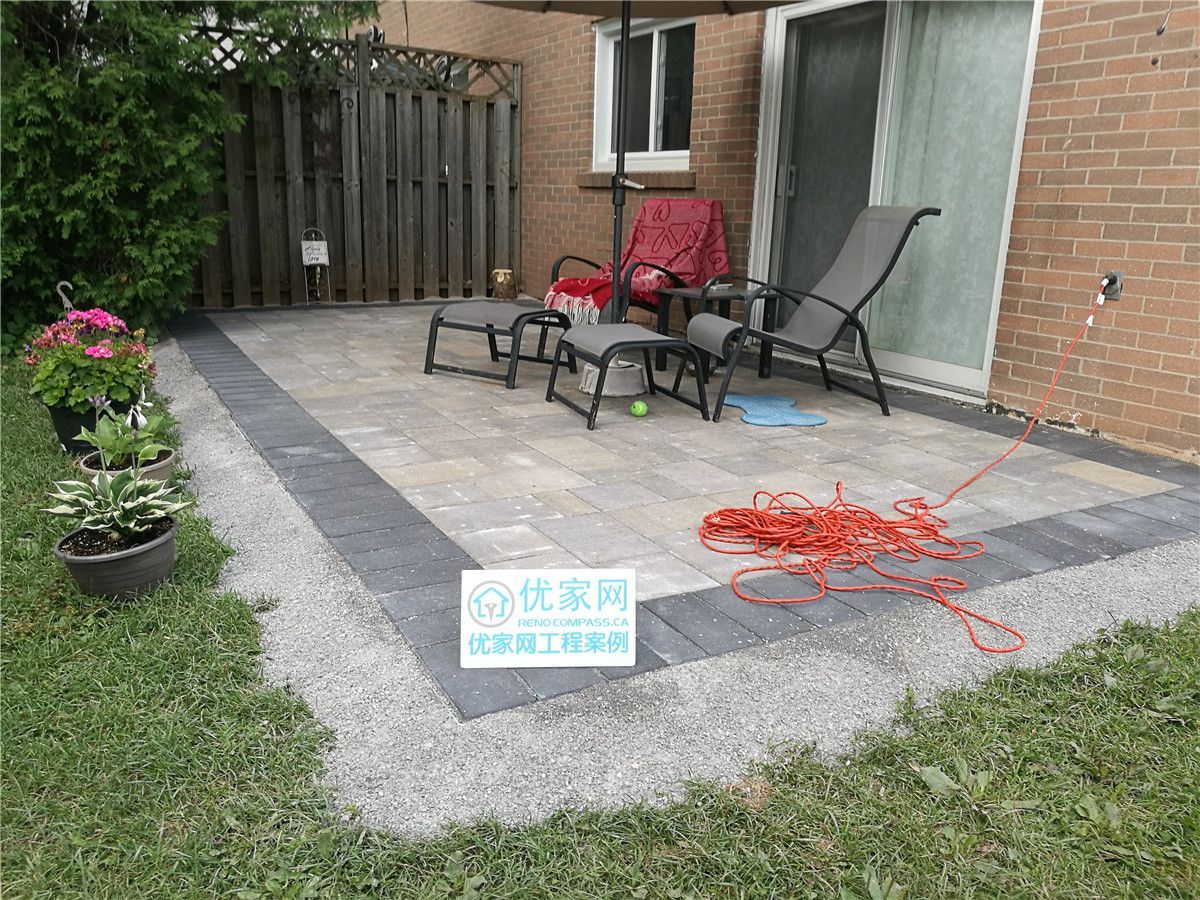 Front entrance interlock steps and walkway renovation for a residential property in Vaughan. Completed by a trusted Toronto renovation company, Reno Compass Inc., this project improves safety, curb appeal, and durability through professionally installed interlock stone and exterior landscaping details.