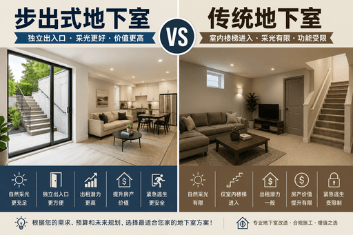 Walk-Up Basement 和 Traditional Basement 有什么区别？Ontario 屋主应该怎么选？