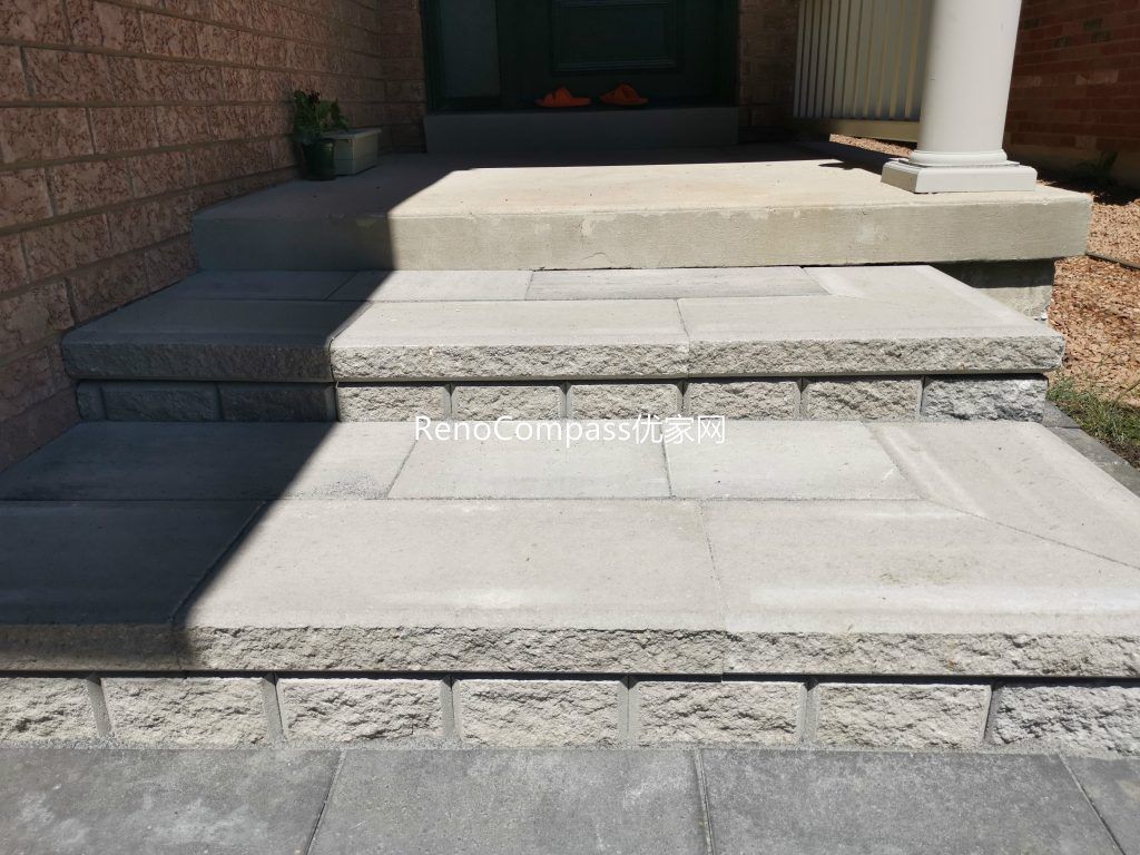 This Mississauga front entrance renovation features professionally installed interlocking stone steps and porch flooring. Clean stone lines, durable materials, and precise craftsmanship create a safe, modern, and welcoming entryway that enhances curb appeal and long-term value. Completed by an experienced Toronto renovation team.
